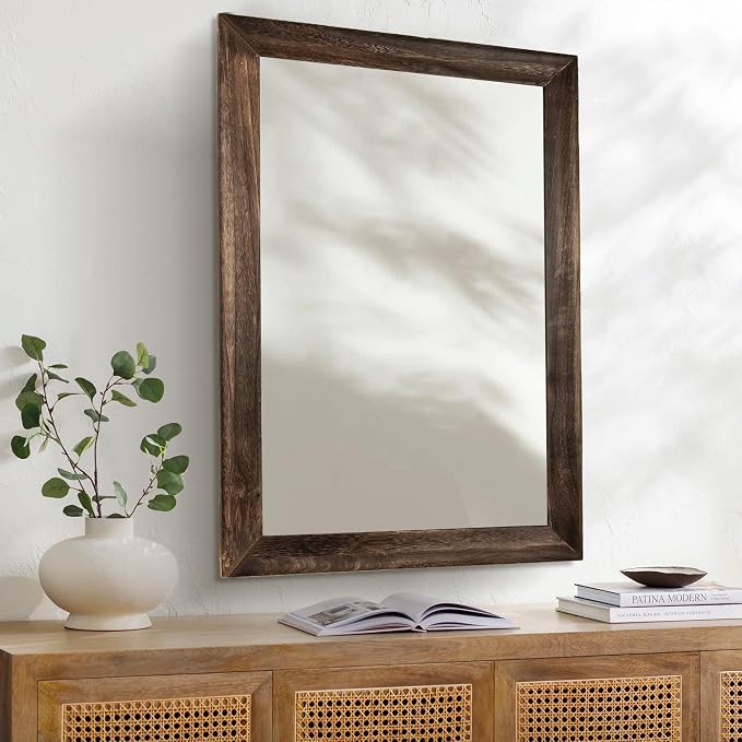 Rustic Wood Wall Mirror for Bathroom,Rectangle 24 x 36 inch Mirrors, Brown | Vanity Hanging Mirror with Wooden Frame for Living Room,Bedroom,Entryway (24x36 inch, Vintage Light Brown)