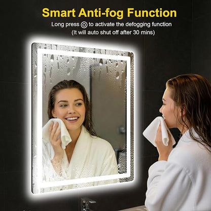LED Bathroom Mirror with Lights, 30"x36" Lighted Vanity Mirror for Wall | Anti-Fog, Dimmable 3 Color Light, Backlit+Frontlit, Shatterproof Tempered Glass, Memory Function