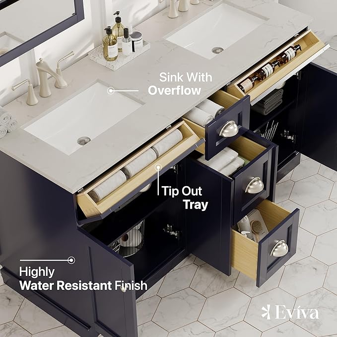 Eviva Epic 60 in. Charcoal Gray Double Sink Bathroom Vanity with White Carrara Quartz Countertop
