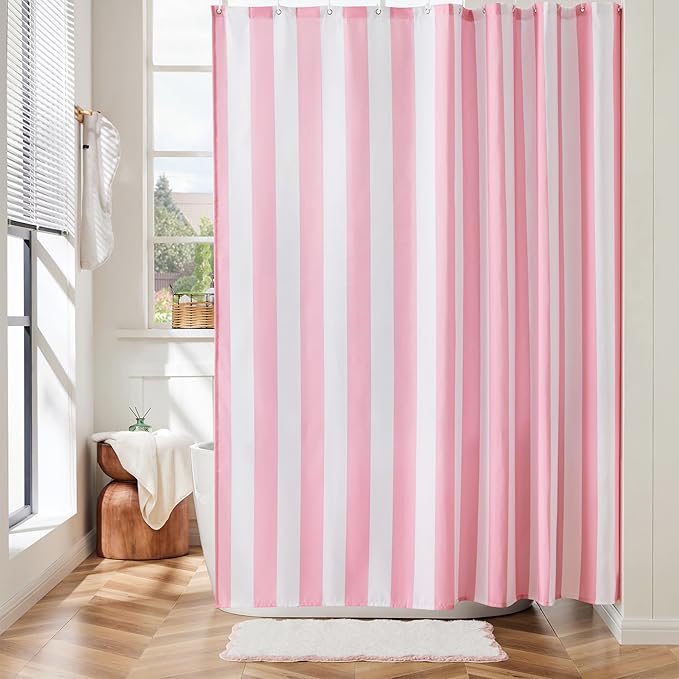 Ohocut Vertical Striped Shower Curtain, Cute Retro Vintage Stripe Bathroom Shower Curtain, Waterproof Polyester Fabric Modern Bath Curtain for Bathroom 72x72 Inches Pink