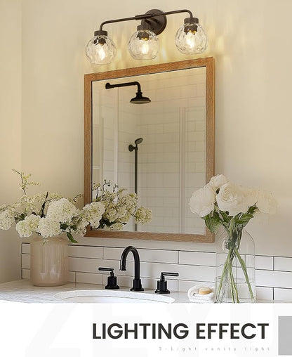 zeyu 3-Light Farmhouse Vanity Light, 23 inch Bathroom Light Fixtures with Water Ripple Globe Glass, Oil Rubbed Bronze Finish, ZS62BG-3W ORB-WG