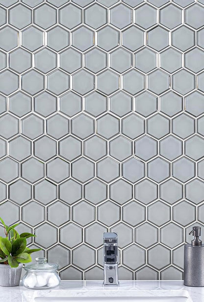 MSI Ice Hexagon Beveled Glass Mesh-Mounted Mosaic Tile for Bathroom, Kitchen Backsplash, Accent Wall Tile, and Shower Wall Tile