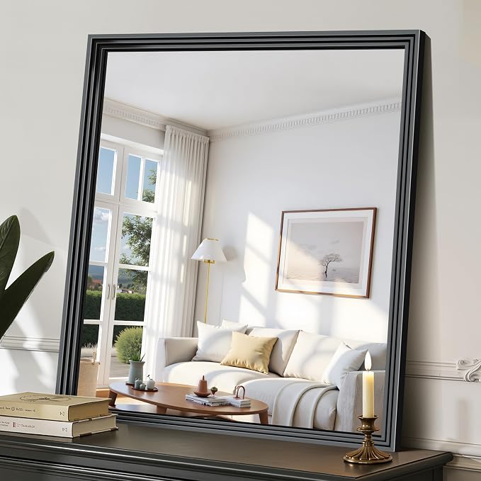BONEWEI Black Bathroom Mirrors for Wall,30x36 inch Bathroom Mirror Over Sink,Rectangle Metal Framed Vanity Mirror Wall Mounted for Bedroom Living Room,Entryway Hangs Horizontal or Vertical Decor
