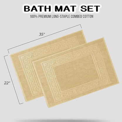 Superior Heavyweight Cotton Bath Mats, Bath Rugs For Bathroom Accessories, Washable Rug For Shower, Bath, Toilet, Modern Decor, No Backing, Luxury Hotel And Spa Quality, Set of 2, 22" x 35", Canary
