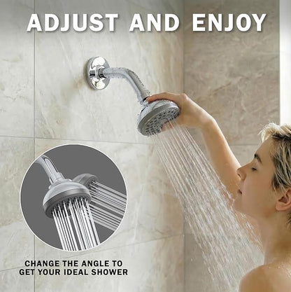 Aqua Elegante Pressure Boosting Shower Head - 2.5 GPM - Polished Chrome | 3 Inch Wall Mount, Water Saving Showerhead, Best For Low Flow Showers With Anti-Clog Nozzles & Adjustable Brass Fitting