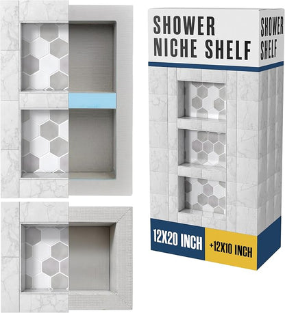 Shower Niche Insert Tile Ready in Wall Shelf Cubby Inserts 12x20 + 12x10 | Houseables Shower Niche, Recessed Bathroom Storage, Recessed Shampoo Caddy, Inset Shelves, Built in Nook, Soap Box, Prefab
