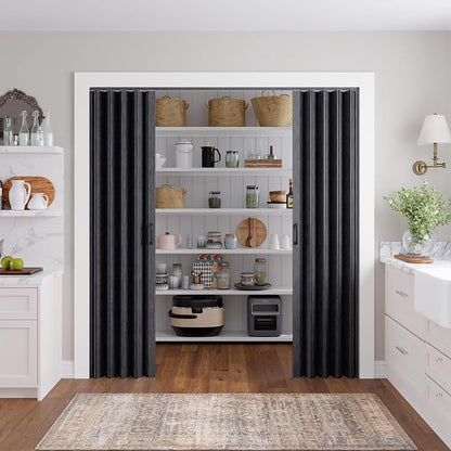 SmartStandard 72x80in Double Accordion Doors, Double Walled, Classic Black | Easy to Assemble, Save Space, PVC Accordion Folding Doors for Closet Doorway Basement, with Track and Hardware