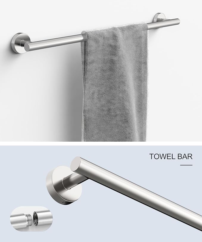 Brushed Nickel Bathroom Hardware Accessories Set 5 Pcs | SUS304 Stainless Steel 26 Inch Hand Towel Bar Toilet Paper Holder Towel Ring Robe Towel Hooks Wall Mounted by HOMEMYSTIQUE