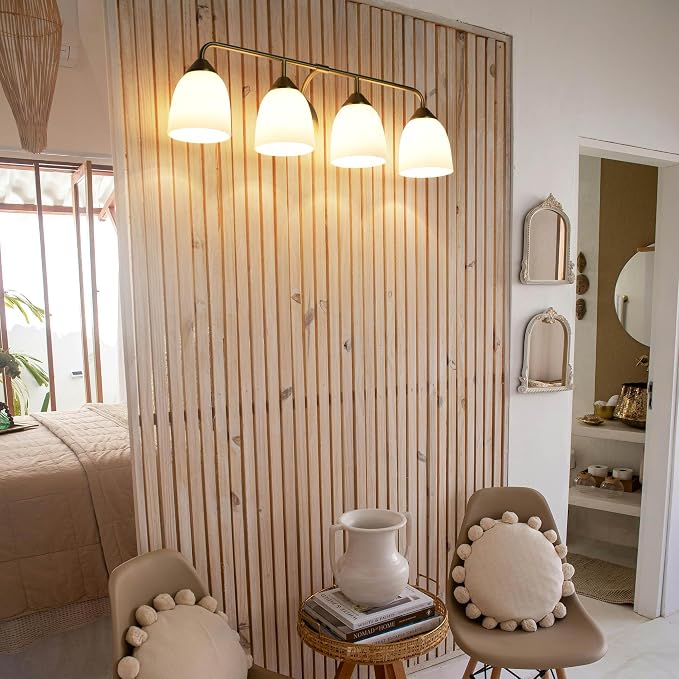 Gold 4-Light Traditional Bathroom Vanity Light Fixtures Over Mirror, Modern Vanity Lights for Living Room, Standard E26 Base, Aged Brass