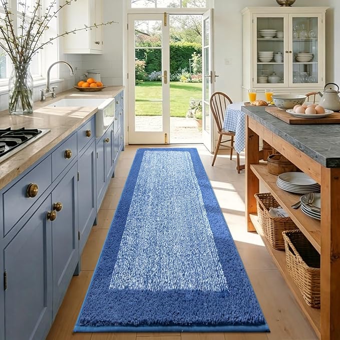 70x24 Long Bathroom Rugs Washable Non Slip, Blue Bath Mat for Bathroom Floor Tub, Soft Absorbent Quick Dry Mats for Shower, Bathtub,Home Decor