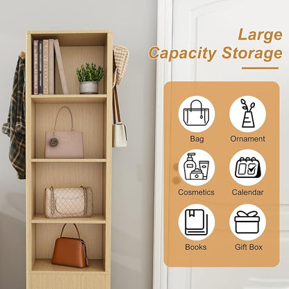 360° Rotating Jewelry Cabinet, 66.5" Standing Jewelry Armoire with Full-Length Mirror + Hidden Storage + 4-Tier Shelf + Coat Racks, Multi-Functional Jewelry Organizer for Bedroom, Entryway
