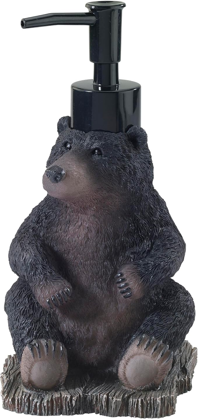 Avanti Linens - Soap Dispenser/Lotion Pump, Resin Countertop Accessories, Animal Bathroom Decor (Black Bear Lodge Collection)