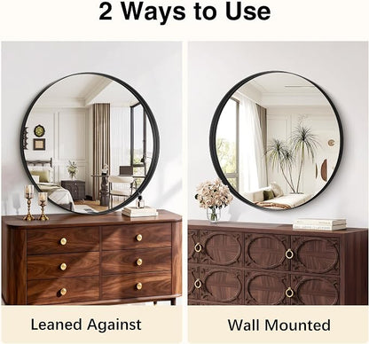 Black Round Mirror 32 inch Deep Frame Circle Mirror, Metal Framed Bathroom Mirror, Round Vanity Mirror, Circle Mirrors for Wall Entryway Bedroom Living Room Hallway