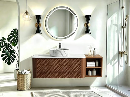 48 Inch Modern Bathroom Vanity with Ceramic Sink, Floating Bathroom Sink Cabinet with Sintered Stone Top&Solid Wood Hammered Frame, Single Bathroom Vanities w/Soft-Close Drawer&IDE Open Cube