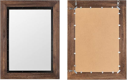 YOSHOOT Rustic Wooden Framed Wall Mirror, 48"x30", Natural Wood and Iron Bathroom Vanity Mirror for Farmhouse Decor, Vertical or Horizontal Hanging