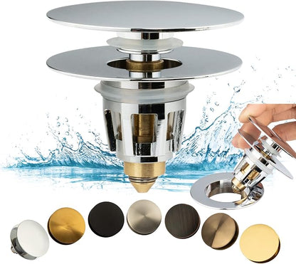 Universal Bathroom Sink Drain Stopper, Fits Most Pop-Up Drains for Vessel Sink Lavatory Vanity, Sink Drain Strainer with Detachable Hair Catcher, Tested by Plumber in US (Chrome Plated)