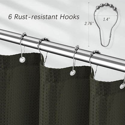 Shower Curtain Waffle Weave 36 Inches Heavy Duty Stall Fabric Shower Curtain Set for Bathroom, Waterproof Weighted 256GSM Half Size Shower Curtains with 6 Hooks, 36Wx72H Brown