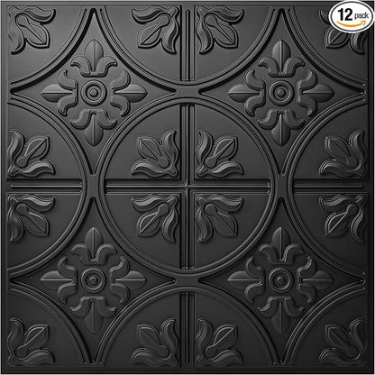 Art3d Drop Ceiling Tiles 2x2, Glue-up Ceiling Panel, Fancy Classic Style in Black