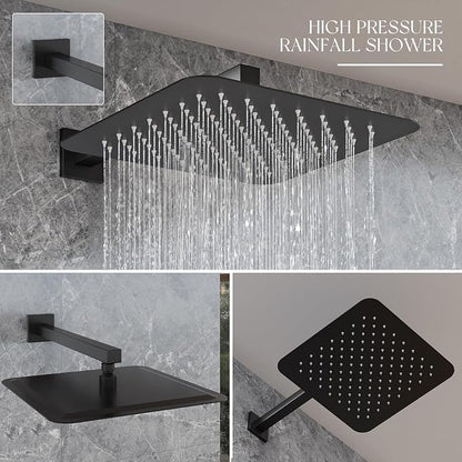 Alesco Shower System, Black Shower Faucet Set with 10-Inch High-Pressure Rainfall Showerheads and Handheld Spray combo, Showerfixture Include Valve and Trim Kit, Matte Black