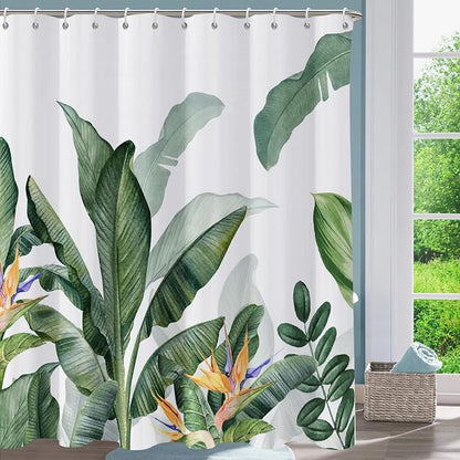 Shower Curtain Tropical Green Plant Shower Curtains for Bathroom, Leaf Shower Curtain, Botanical Shower Curtain Sets, Sage Shower Curtains Waterproof Bathtub Curtain 72x72 Inch with Hooks