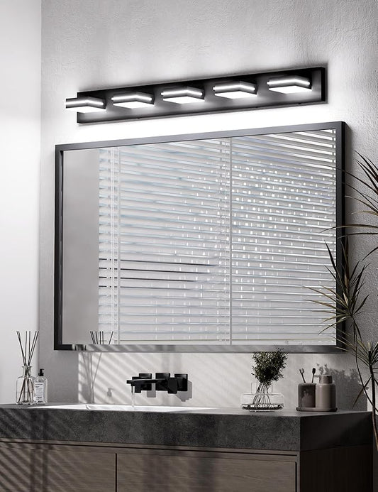 VOLISUN Modern 5-Light, 40-Inch Black Bathroom Vanity Light Fixtures, 360 Rotatable Head, LED Vanity Lights for Bathroom