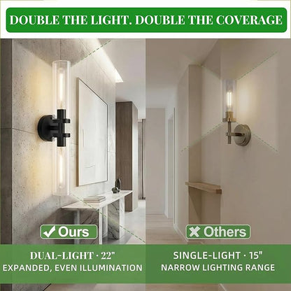 Wall Sconces Set of 2, Hardwired Bathroom Light Fixtures, Modern Bathroom Vanity Wall Lighting with Clear Glass Shade, Farmhouse Wall Sconce for Mirror Bedroom Hallway, Matte Black, E26 Base