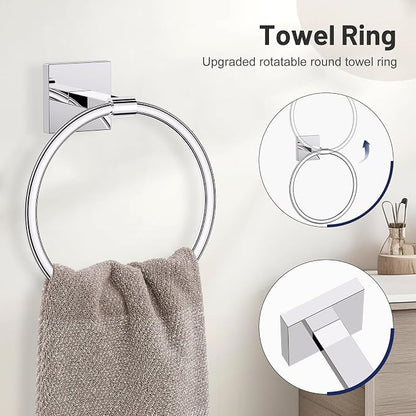 Lairuier Bathroom Hardware Set Polish Chrome, Towel Holder Set Wall Mounted | Bathroom Accessories Set, SUS304 Stainless Steel 23.6" Towel Bar, Toilet Paper Holder with Shelf, Towel Ring and Towel Hooks