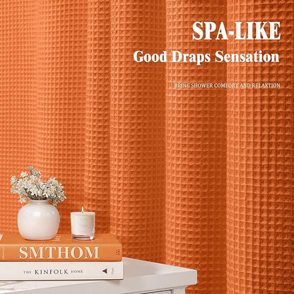Waffle Weave Shower Curtain - Orange Cotton Fabric Texture Heavyweight Shower Curtains for Bathroom,Washable,72Wx72L