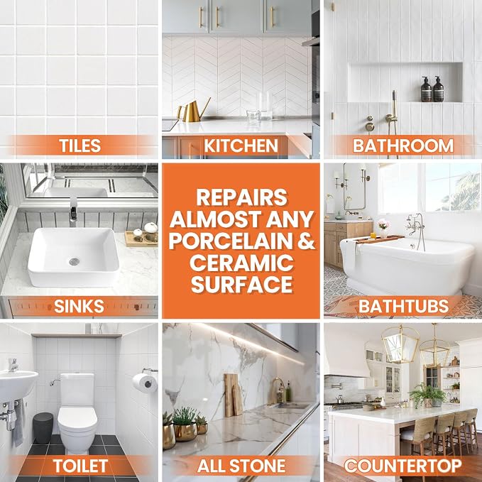 Tile Repair Kit Pure White, Floor Ceramic & Porcelain Tile Chip Repair Kit | Fast Fix Chips, Cracks, Holes & Scratches, Strong Bond Ceramic Tile Paste Filler & Tile Crack Repair On Kitchen & Bathroom
