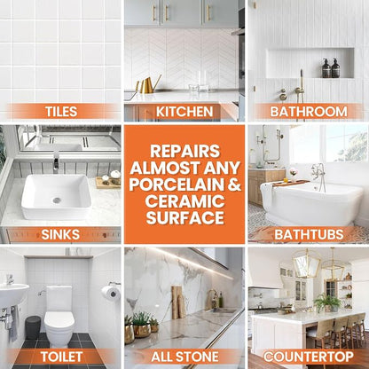 Tile Repair Kit Pure White, Floor Ceramic & Porcelain Tile Chip Repair Kit | Fast Fix Chips, Cracks, Holes & Scratches, Strong Bond Ceramic Tile Paste Filler & Tile Crack Repair On Kitchen & Bathroom
