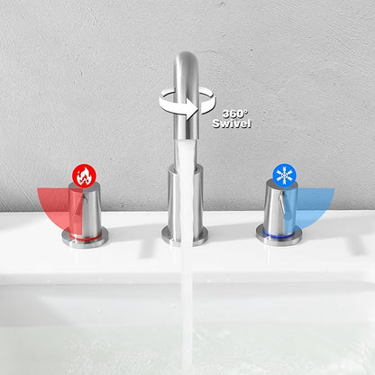 Brushed Nickel Bathroom Faucet 3 Hole, 2 Handle Bathroom Sink Faucet, 8 Inch Widespread Bathroom Faucets, Stainless Steel Vanity Faucet for Bathroom Sink with Pop Up Drain, AML-21754-BN