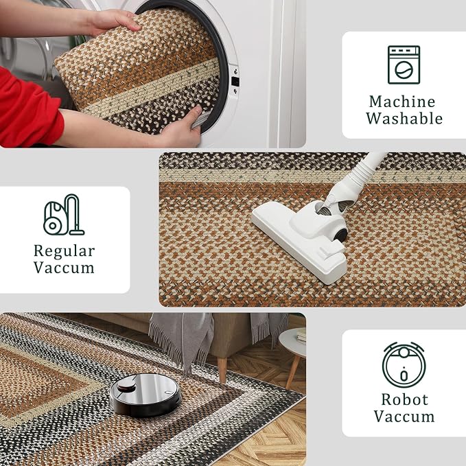 Imitation Braided Collection-Print Living Room Rug 5x7 Washable Rug for Bedroom Modern Non Slip Small Soft Throw Rugs Low Pile Stain Resistant Carpet for Entryway Office Nursery Dining Room