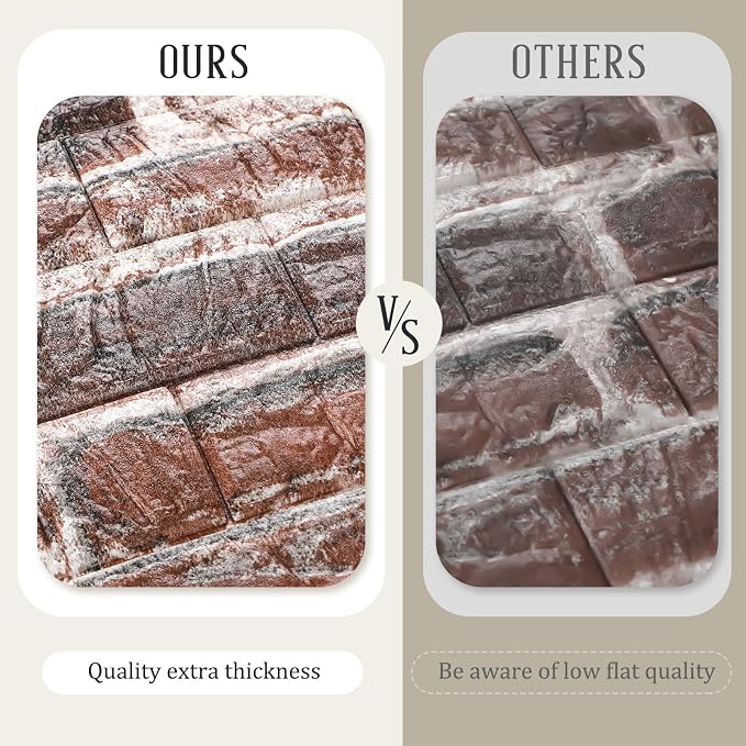 30 Pcs 3D Wall Panels Peel and Stick Wallpaper Foam, Red Brick | Faux Brick Stone Tiles, Covering 28.8-48.4 Sq ft, Self Adhesive Waterproof Panels for Bedroom Living Room Kitchen Walls
