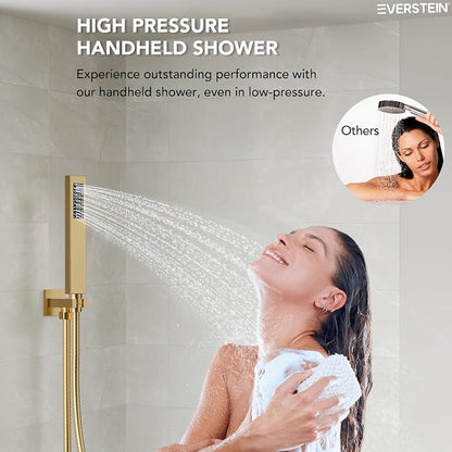 10" High-Pressure Rainfall Shower Faucet, Celling Mount Dual Shower Head System, Brushed Gold