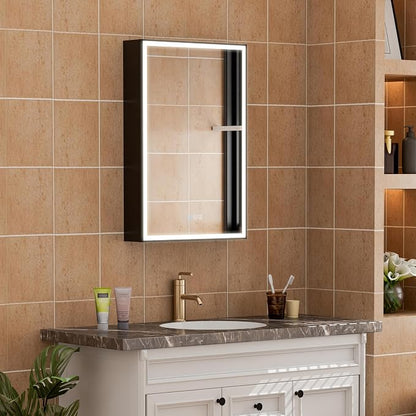 20" X 30" LED Mirrored Medicine Cabinet, Medicine Cabinets with Lights for Bathroom, Defogging Function Mirror Cabinet, Bathroom Medicine Cabinet with USB Port & Outlet, Right Opening Doors