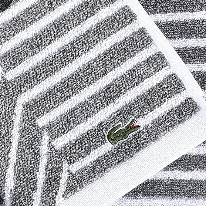 Lacoste Guethary Striped 6PC Towel Set – 100% Cotton, Reversible Design, Durable & Lightweight, Machine Washable – Meteorite, 2 Bath Towels (30"x54"), 2 Hand Towels (16"x30"), 2 Washcloths (13"x13")