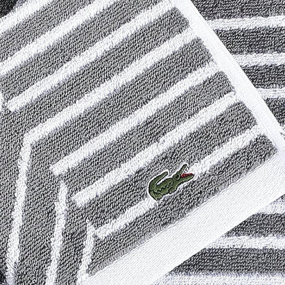 Lacoste Guethary Striped 6PC Towel Set – 100% Cotton, Reversible Design, Durable & Lightweight, Machine Washable – Meteorite, 2 Bath Towels (30"x54"), 2 Hand Towels (16"x30"), 2 Washcloths (13"x13")