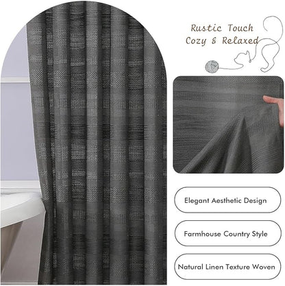 Extra Long Charcoal Grey Shower Curtain 96 Inch Long, Boho Chic Textured Soft Fabric Heavy Duty Cloth Bathroom Shower Curtain with Tassel, Tall Farmhouse Luxury Bath Decor, 72Wx96L Inches