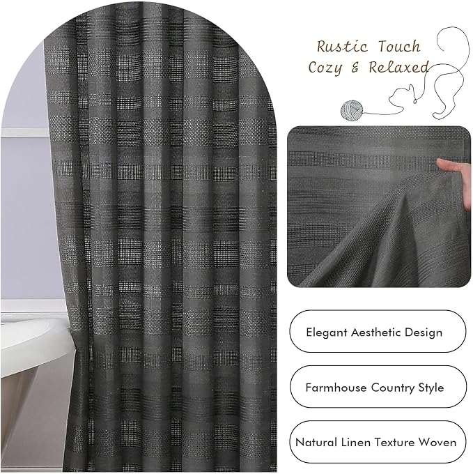 Boho Stall Shower Curtain, Narrow Soft Fabric Striped Textured Bathroom Shower Curtain with Tassel, Modern Farmhouse Machine Washable Bath Decor, 36Wx72L Inches, Charcoal Grey