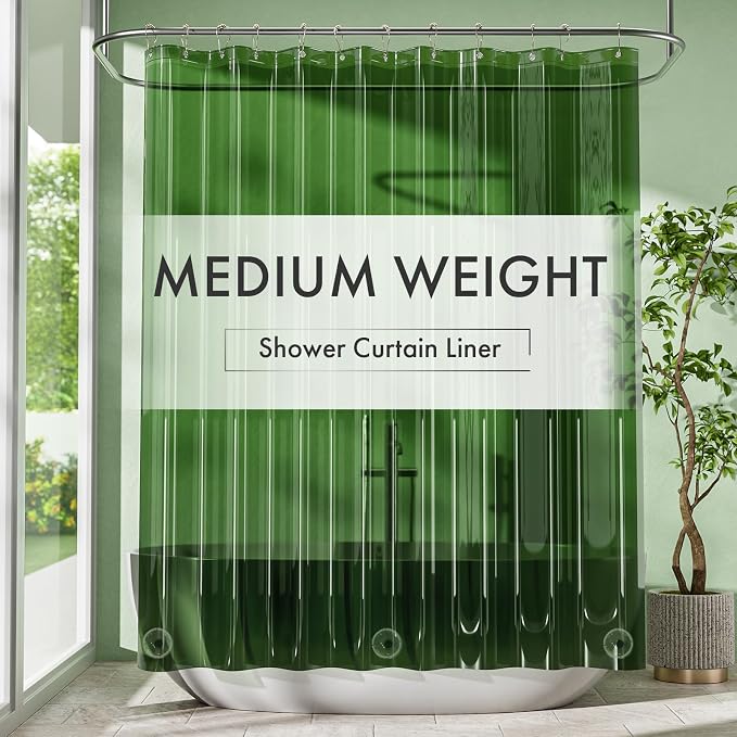 Shower Curtain Liner 72x72, Plastic Shower Liner PEVA Medium Weight Inside Shower Curtains for Bathroom with Rustproof Grommets, Dark Green