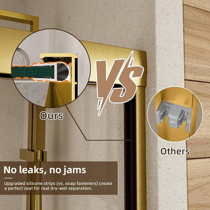 Royal Guard Double Sliding Shower Door,56-60" W x 70" H，Brush Gold | Shower Doors with 6mm Clear SGCC Tempered Glass,Bypass Shower Enclosure,Nano Coating Easy Clean&Waterproof&Adjustable Width