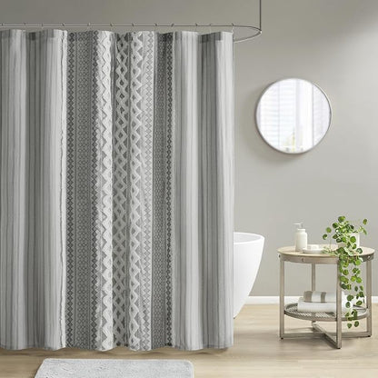 INK+IVY Imani Tufted Chenille 100% Cotton Shower Curtains Machine Washable, Modern Home Bathroom Décor Bathtub Privacy Screen, 72" x 72", Grey | Machine Washable, Boho Tufted Chenille Modern Home Bathroom Decor, Bathtub Privacy Screen, OEKO-TEX Certified