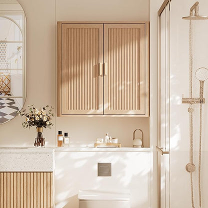 Bathroom Storage Cabinet, Over The Toilet Storage Cabinet, Medicine Cabinet with Adjustable Wood Shelf & Doors for Laundry Room & Kitchen & Living Room (Natural Oak)