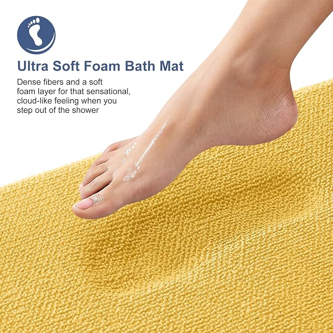 OLANLY Thick Memory Foam Bathroom Rugs 36x24, Absorbent Bath Mat, Yellow | Soft Quick Dry Bath Rugs, Non-Slip, Machine Washable Carpet for Bathroom Floor, Tub and Shower, Home Decor Accessories