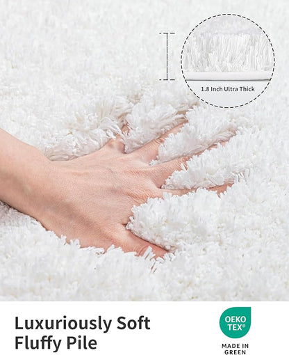 ILANGO White Bathroom Rugs 60" × 24" Non Slip & Super Absorbent Extra Thick Soft, Washable Bath Carpet Runner for Floor, Microfiber Plush Shaggy Bath Mats with Rubber for Bedroom Bathtub Shower Room