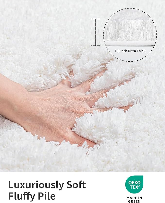 ILANGO White Bathroom Rugs 70" × 24" Non Slip & Super Absorbent Extra Thick Soft, Washable Bath Carpet Runner for Floor, Microfiber Plush Shaggy Bath Mats with Rubber for Bedroom Bathtub Shower Room
