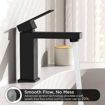 FORIOUS Bathroom Faucet 1 Hole, Single Handle Black Bathroom Sink Faucets | For 1 or 3 Hole 4 Inch Centerset Sink, with Pop-up Drain, NSF61 Certificate, Single Handle Faucet for Sink Vanity RV Restroom