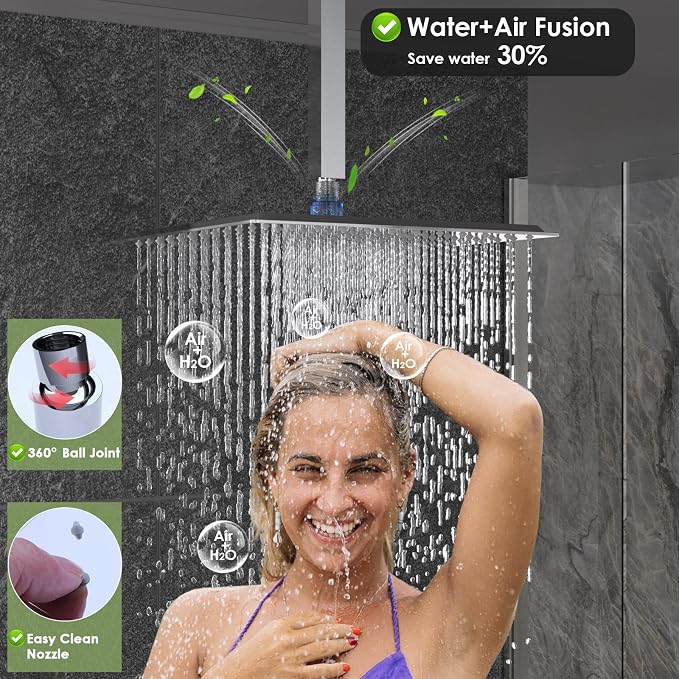Enga Shower Body Jet System 12 Inch Ceiling Mounted Rainfall Shower Head with Body Sprays and Handheld Shower Faucet Set Rough-in Mixer Valve and Trim, Chrome