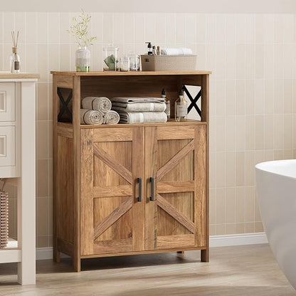 Homhedy Farmhouse Bathroom Storage Cabinet with 2 Doors, Toilet Paper Cabinet with Adjustable Shelves, Small Bathroom Cabinet for Kitchen/Laundry/Living Room, 11.8 x 23.6 x 31.5 Inches, Rustic Walnut