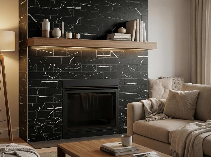 2026 New Upgrade Peel and Stick Backsplash Tile, Peel and Stick 11.34" X 11.57" Wall Tile for Kitchen, Bathroom, Fireplace, Laundry (Black Rocks, 10 Packs)